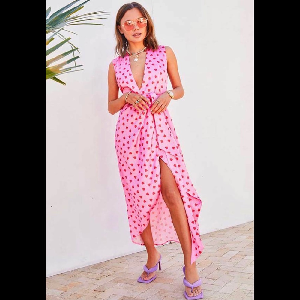 Never Fully Dressed Little Heart Wrap Dress pink